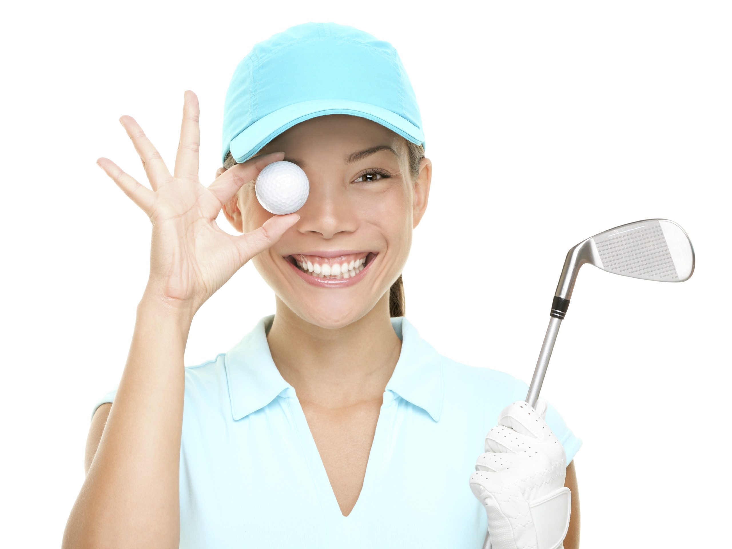 Golf ball woman holding club